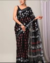 SV Linen With Silver Jari Patta Digital Printed Sarees Wholesale Market In Surat